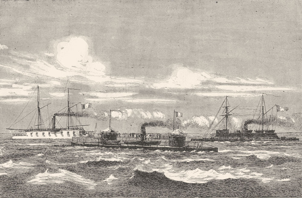 MANCHE. Cherbourg. Monitors et Gardes-cotes 1880 old antique print picture